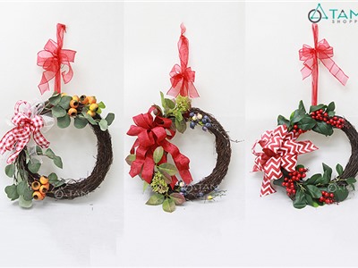 Vòng nguyệt quế Noel Handmade nửa vòng lớn ĐK 40cm X-VNGQ-18